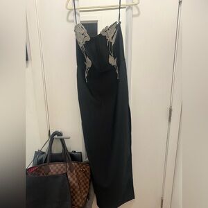 Fashion Nova Black Strapless Dress with Silver Flower Accents